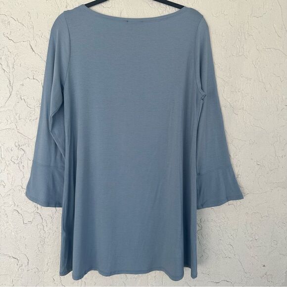 EILEEN FISHER Blouse Top Women Medium Haze Bateau Neck Bell Sleeve - Picture 6 of 10